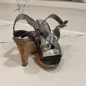 Franco Sarto Metallic Silver Strappy Heels/Sandals